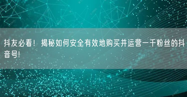 抖友必看！揭秘如何安全有效地购买并运营一千粉丝的抖音号!