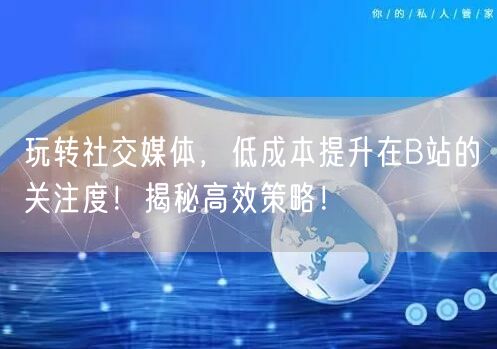 玩转社交媒体，低成本提升在B站的关注度！揭秘高效策略！